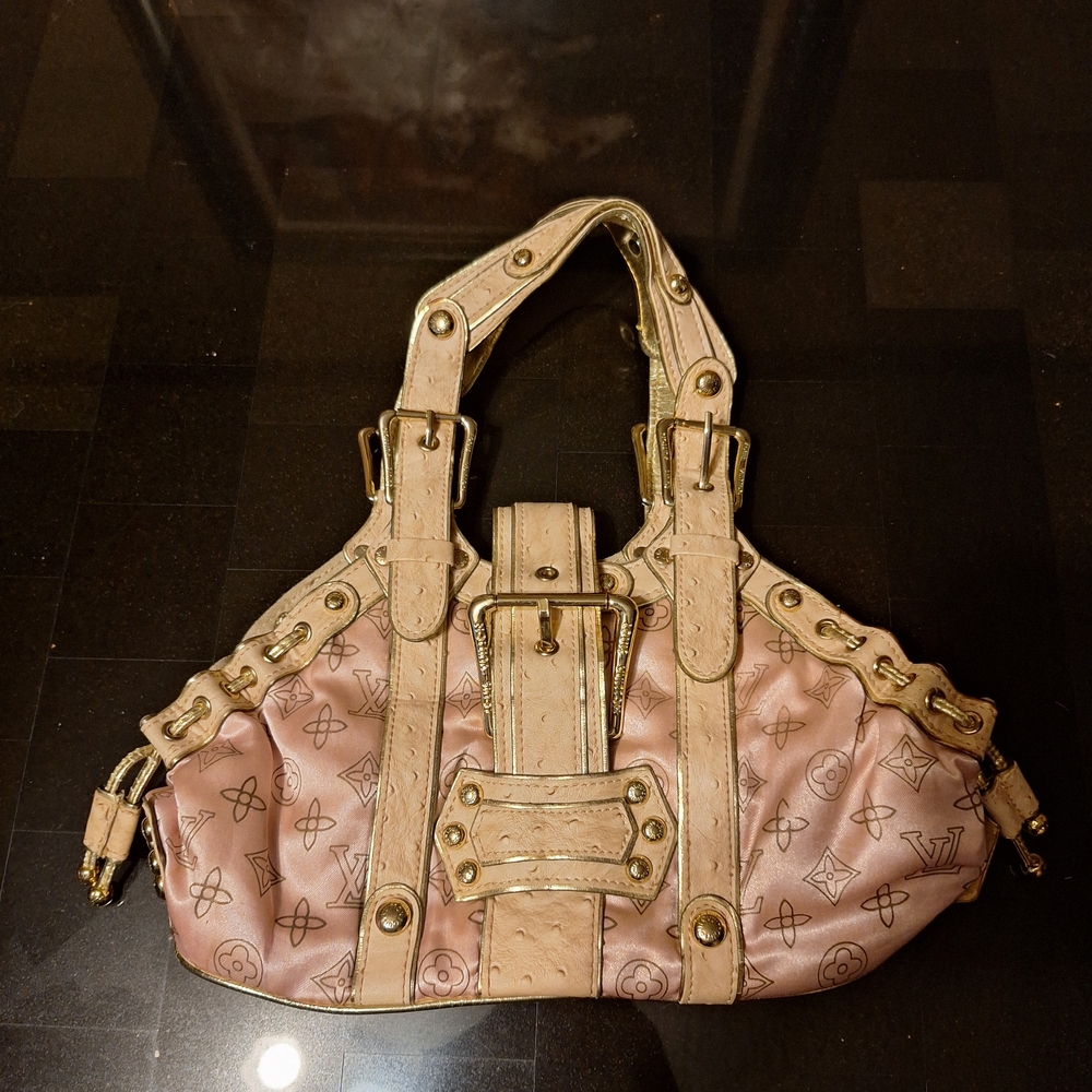 Pink and Gold Slouchy Shoulder Bag with Vintage Finish